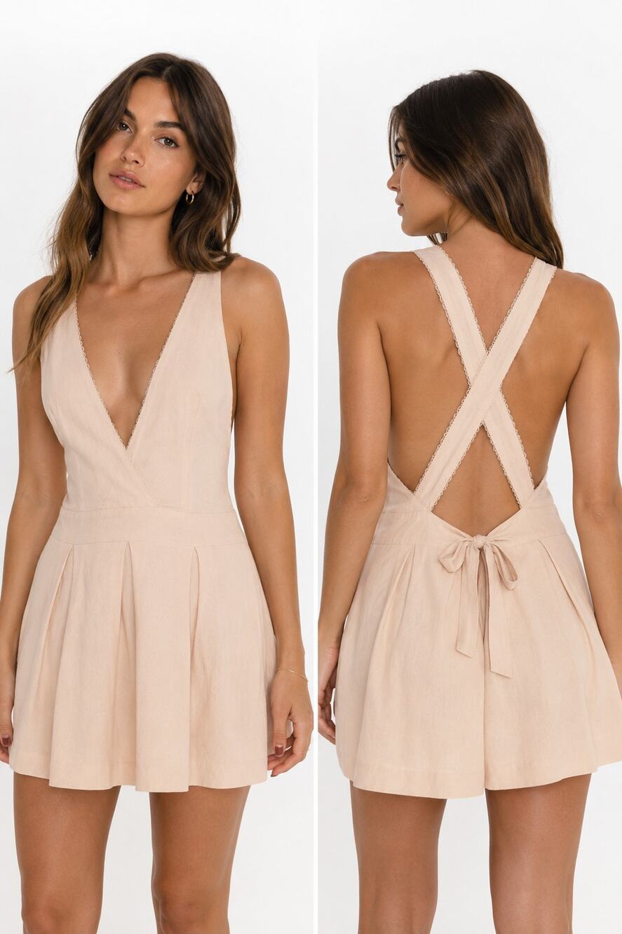 Sézane Open Back Linen Blend Mini Dress Cream Blush Size 40 (US 8)